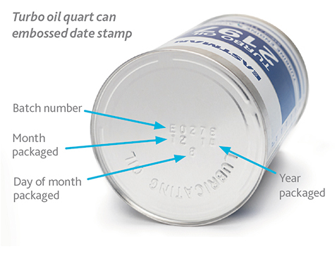 Turbo oil embossed date stamp