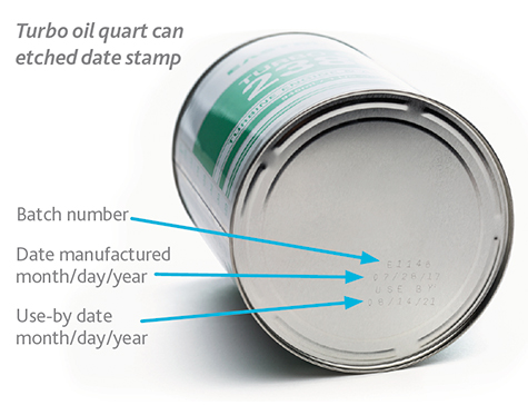Turbo oil etched date stamp