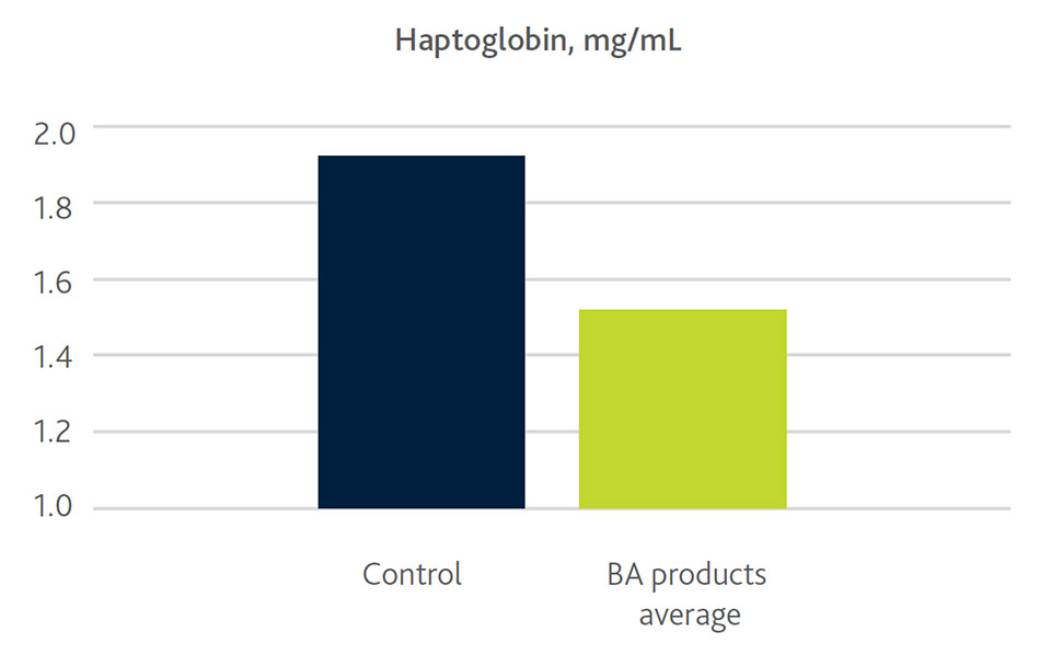 Haptoglobin levels in swine bar graph
