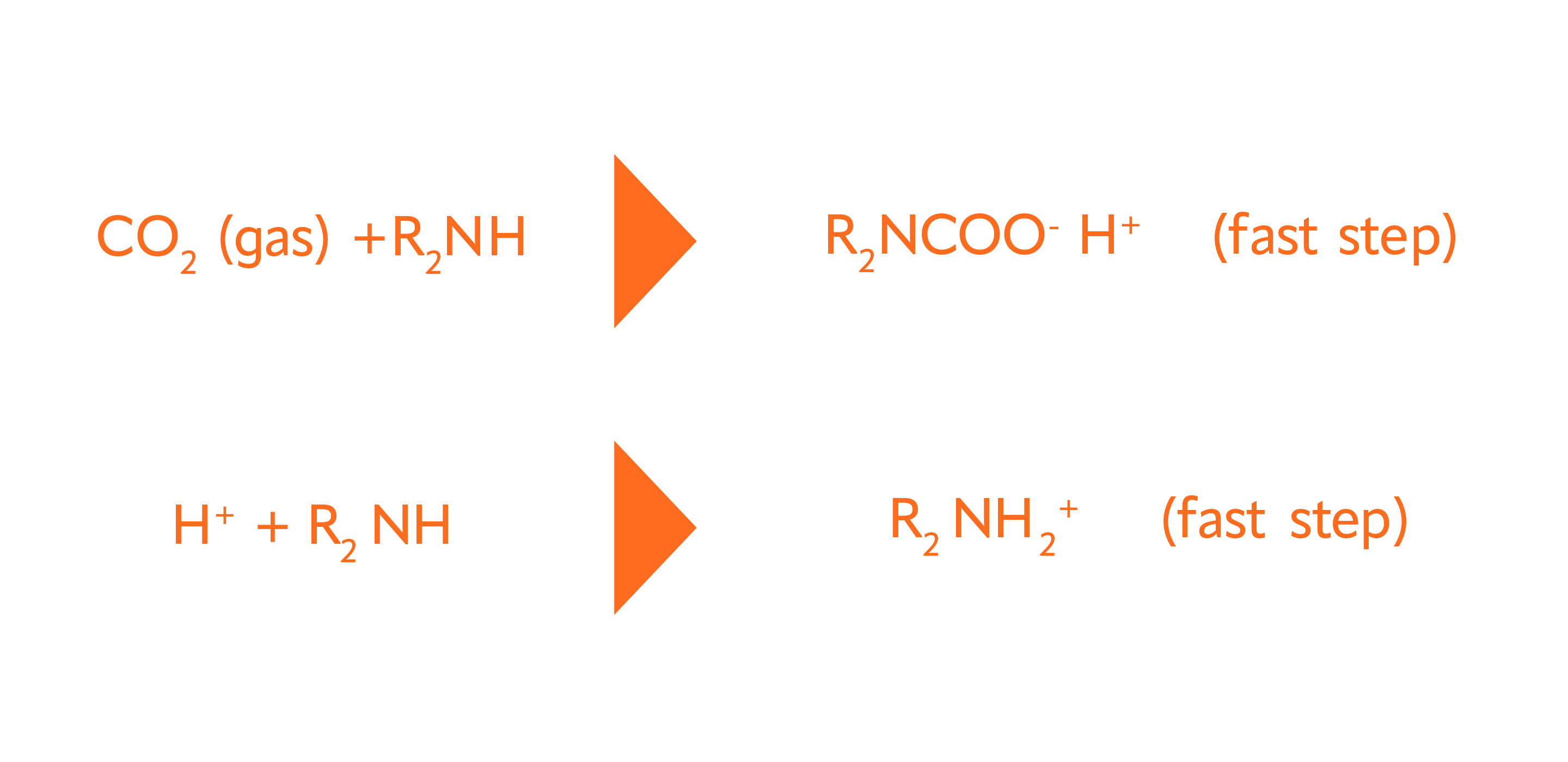 Chart showing how non-tertiary amines can react with carbon dioxide to free a proton.