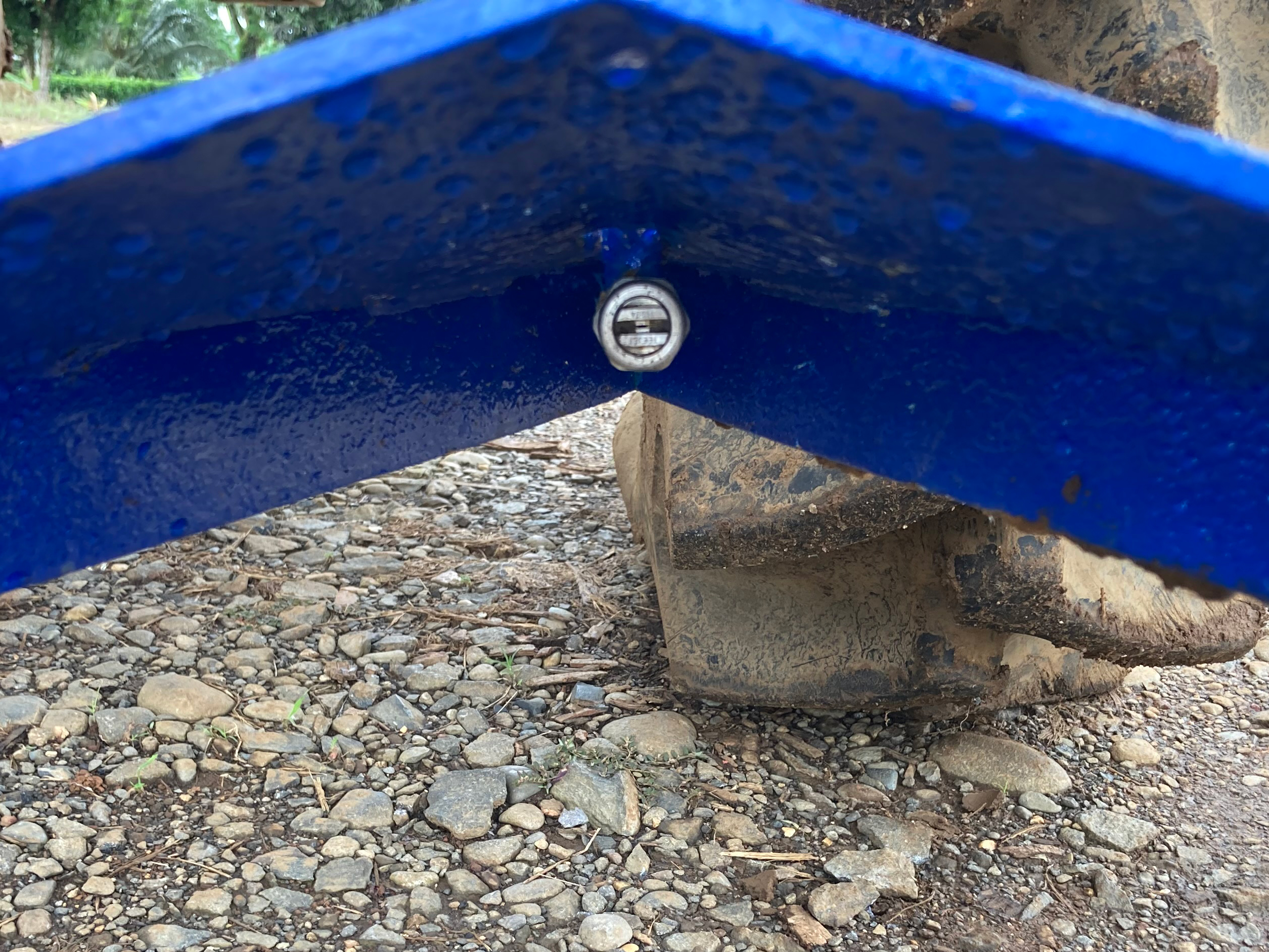 Close up of spray nozzle on goose foot injector