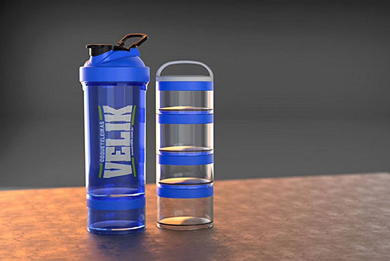 Velik shaker bottles and supplement containers made with Tritan  