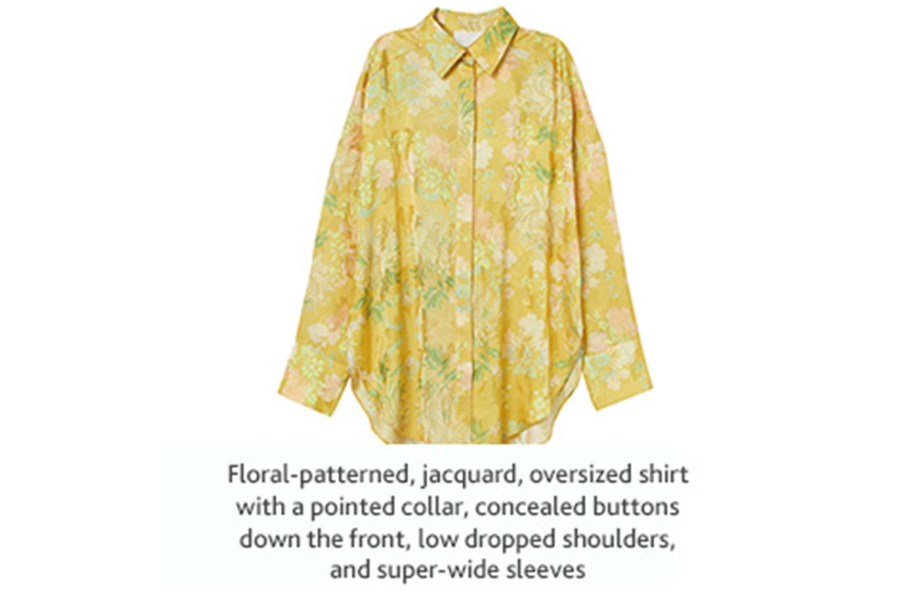 HM yellow floral top made of Naia Renew cellulosic fibers. 