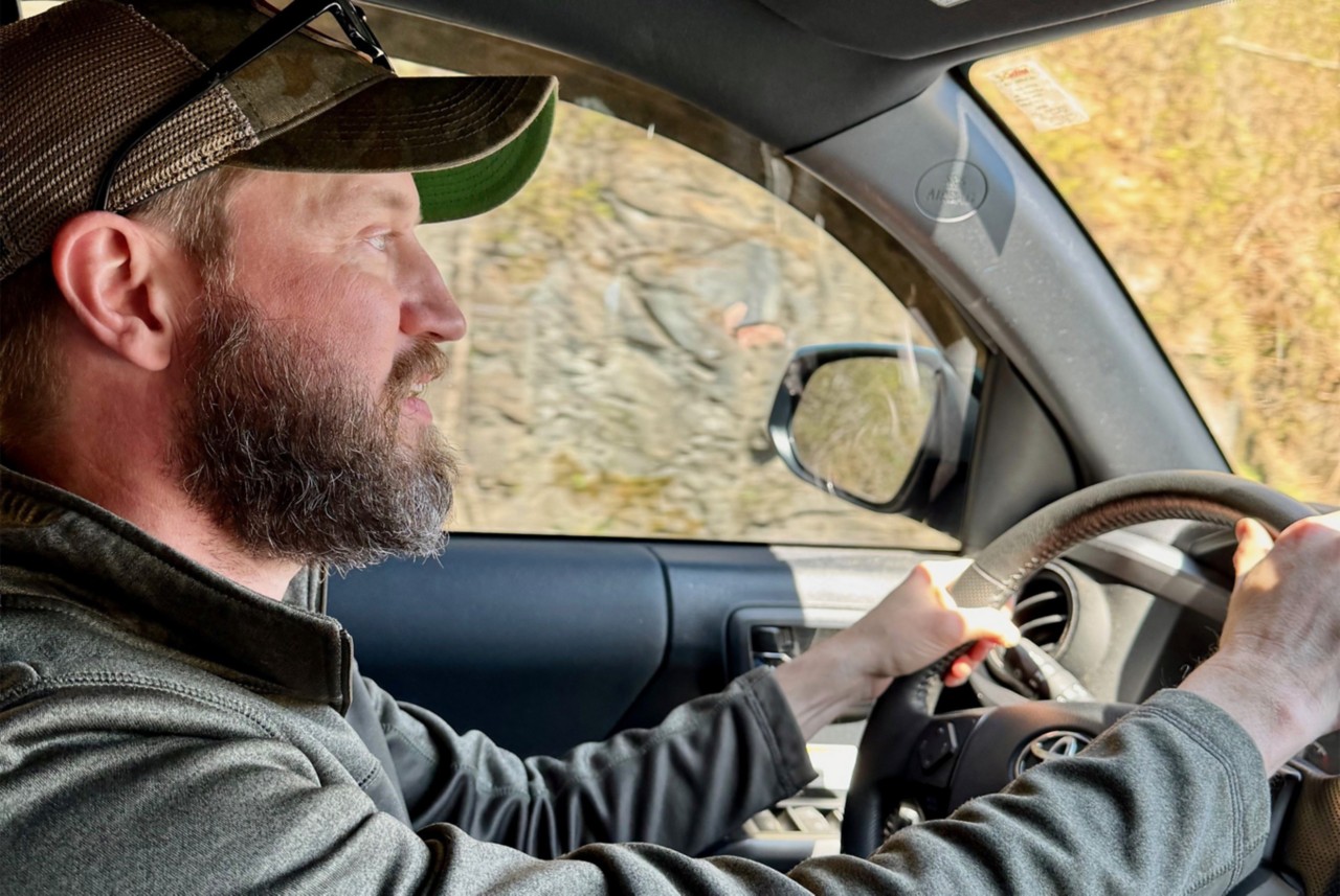 Jost Callahan driving his truck. 