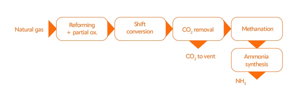 A chart illustrating ammonia production from natural gas with carbon dioxide removal.