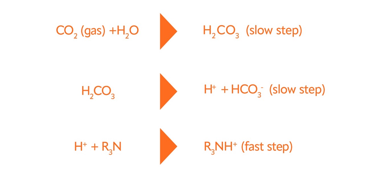 A chart showing how tertiary amines like MDEA form bicarbonate with carbon dioxide in the amine solution.