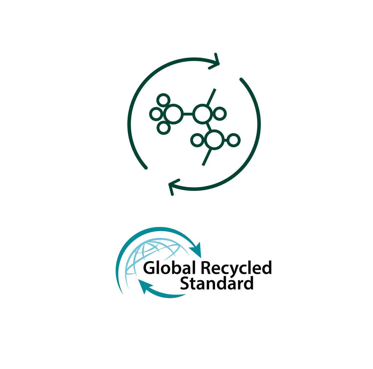 A molecular symbol with the GRS logo. 