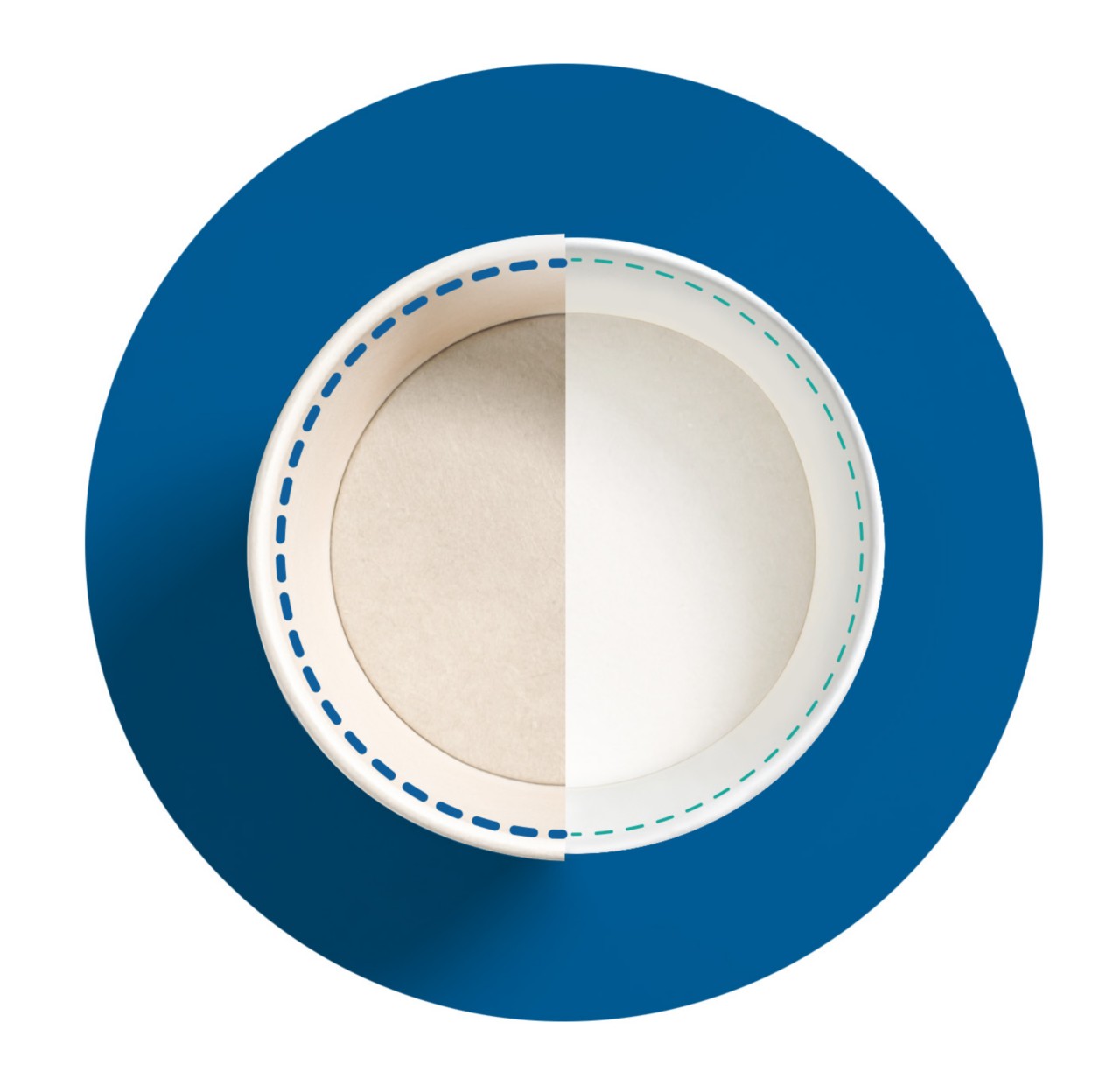 Paper plate split down the middle, light brown left, white right, showing contrast in thinner coatings.   