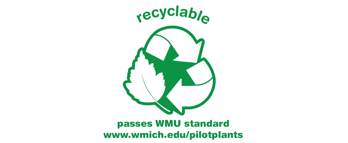 Western Michigan University repulpability and recyclability certification logo. 