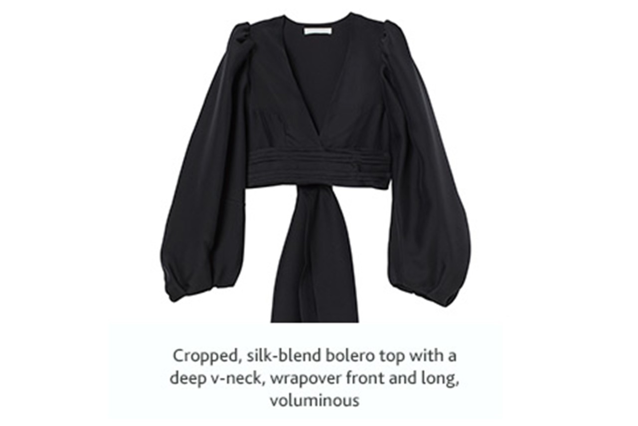 HM black bolero top made of Naia Renew cellulosic fibers. HM black bolero top made of Naia Renew cellulosic fibers.